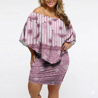 Hawaii Christmas In July Off Shoulder Short Dress Dusty Pink Mele Kalikimaka Sea Animals DT05 Women Pink - Polynesian Pride