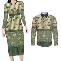 Hawaii Christmas In July Couples Matching Long Sleeve Bodycon Dress and Long Sleeve Button Shirt Olive Green Mele Kalikimaka Sea Animals DT05 Green - Polynesian Pride
