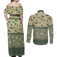 Hawaii Christmas In July Couples Matching Off Shoulder Maxi Dress and Long Sleeve Button Shirt Olive Green Mele Kalikimaka Sea Animals DT05 - Polynesian Pride