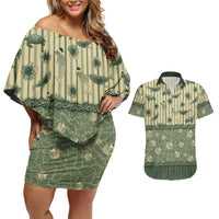 Hawaii Christmas In July Couples Matching Off Shoulder Short Dress and Hawaiian Shirt Olive Green Mele Kalikimaka Sea Animals DT05 Green - Polynesian Pride