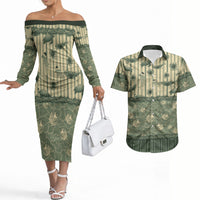 Hawaii Christmas In July Couples Matching Off The Shoulder Long Sleeve Dress and Hawaiian Shirt Olive Green Mele Kalikimaka Sea Animals DT05 Green - Polynesian Pride