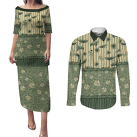 Hawaii Christmas In July Couples Matching Puletasi and Long Sleeve Button Shirt Olive Green Mele Kalikimaka Sea Animals DT05 Green - Polynesian Pride