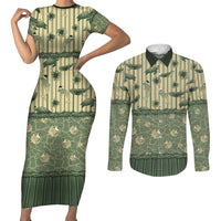 Hawaii Christmas In July Couples Matching Short Sleeve Bodycon Dress and Long Sleeve Button Shirt Olive Green Mele Kalikimaka Sea Animals DT05 Green - Polynesian Pride