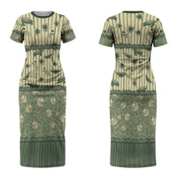 Hawaii Christmas In July Couples Matching Short Sleeve Bodycon Dress and Long Sleeve Button Shirt Olive Green Mele Kalikimaka Sea Animals DT05 - Polynesian Pride