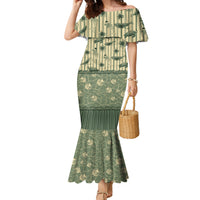 Hawaii Christmas In July Family Matching Mermaid Dress and Hawaiian Shirt Olive Green Mele Kalikimaka Sea Animals DT05 Mom's Dress Green - Polynesian Pride