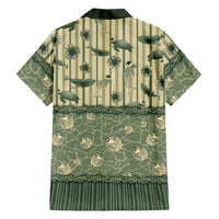 Hawaii Christmas In July Family Matching Off Shoulder Maxi Dress and Hawaiian Shirt Olive Green Mele Kalikimaka Sea Animals DT05 Dad's Shirt - Long Sleeve Green - Polynesian Pride