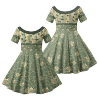 Hawaii Christmas In July Family Matching Short Sleeve Bodycon Dress and Hawaiian Shirt Olive Green Mele Kalikimaka Sea Animals DT05 Daughter's Dress Green - Polynesian Pride