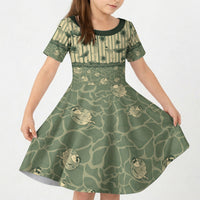Hawaii Christmas In July Kid Short Sleeve Dress Olive Green Mele Kalikimaka Sea Animals DT05 KID Green - Polynesian Pride