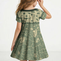 Hawaii Christmas In July Kid Short Sleeve Dress Olive Green Mele Kalikimaka Sea Animals DT05 - Polynesian Pride