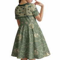 Hawaii Christmas In July Kid Short Sleeve Dress Olive Green Mele Kalikimaka Sea Animals DT05 - Polynesian Pride
