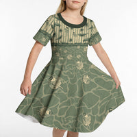 Hawaii Christmas In July Kid Short Sleeve Dress Olive Green Mele Kalikimaka Sea Animals DT05 - Polynesian Pride