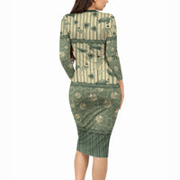 Hawaii Christmas In July Long Sleeve Bodycon Dress Olive Green Mele Kalikimaka Sea Animals DT05 - Polynesian Pride