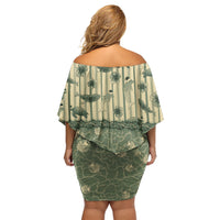 Hawaii Christmas In July Off Shoulder Short Dress Olive Green Mele Kalikimaka Sea Animals DT05 - Polynesian Pride