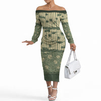 Hawaii Christmas In July Off The Shoulder Long Sleeve Dress Olive Green Mele Kalikimaka Sea Animals DT05 Women Green - Polynesian Pride