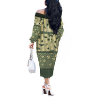 Hawaii Christmas In July Off The Shoulder Long Sleeve Dress Olive Green Mele Kalikimaka Sea Animals DT05 - Polynesian Pride