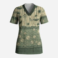 Hawaii Christmas In July Scrub Top Olive Green Mele Kalikimaka Sea Animals DT05 Adult Green - Polynesian Pride