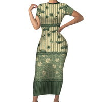 Hawaii Christmas In July Short Sleeve Bodycon Dress Olive Green Mele Kalikimaka Sea Animals DT05 Long Dress Green - Polynesian Pride