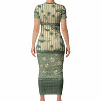 Hawaii Christmas In July Short Sleeve Bodycon Dress Olive Green Mele Kalikimaka Sea Animals DT05 - Polynesian Pride