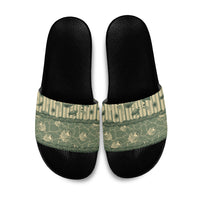 Hawaii Christmas In July Slide Sandals Olive Green Mele Kalikimaka Sea Animals DT05 Green - Polynesian Pride