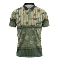 Hawaii Christmas In July Zipper Polo Shirt Olive Green Mele Kalikimaka Sea Animals DT05 Green - Polynesian Pride