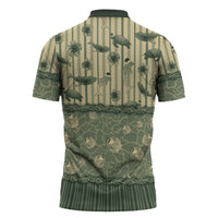 Hawaii Christmas In July Zipper Polo Shirt Olive Green Mele Kalikimaka Sea Animals DT05 - Polynesian Pride