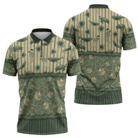 Hawaii Christmas In July Zipper Polo Shirt Olive Green Mele Kalikimaka Sea Animals DT05 - Polynesian Pride