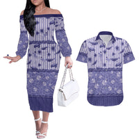Hawaii Christmas In July Couples Matching Off The Shoulder Long Sleeve Dress and Hawaiian Shirt Amethyst Purple Mele Kalikimaka Sea Animals DT05 Purple - Polynesian Pride