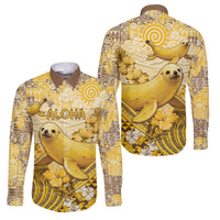 Hawaii Banana Seal Family Matching Tank Maxi Dress and Hawaiian Shirt Ilio Holo I Ka Uaua Aloha DT05 Dad's Shirt - Long Sleeve Yellow - Polynesian Pride