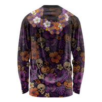 Hawaii Halloween Long Sleeve Shirt Skeleton Bones Flower Lei Tropical Floral