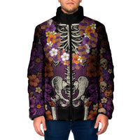 Hawaii Halloween Padded Jacket Skeleton Bones Flower Lei Tropical Floral DT05 Men Black - Polynesian Pride