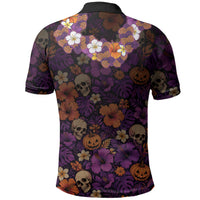 Hawaii Halloween Polo Shirt Skeleton Bones Flower Lei Tropical Floral