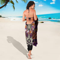 Hawaii Halloween Sarong Skeleton Bones Flower Lei Tropical Floral DT05 - Polynesian Pride