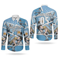 Custom Argentina Football Couples Matching Off Shoulder Maxi Dress and Long Sleeve Button Shirt Goat Comic Style Sun Of May