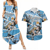 Custom Argentina Football Couples Matching Summer Maxi Dress and Hawaiian Shirt Goat Comic Style Sun Of May