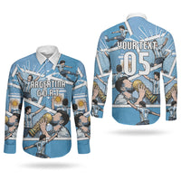 Custom Argentina Football Couples Matching Summer Maxi Dress and Long Sleeve Button Shirt Goat Comic Style Sun Of May