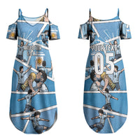 Custom Argentina Football Couples Matching Summer Maxi Dress and Long Sleeve Button Shirt Goat Comic Style Sun Of May