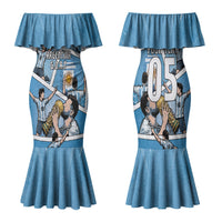 Custom Argentina Football Family Matching Mermaid Dress and Hawaiian Shirt Goat Comic Style Sun Of May