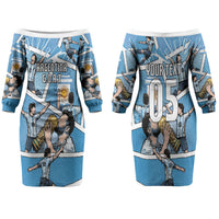 Custom Argentina Football Family Matching Off The Shoulder Long Sleeve Dress and Hawaiian Shirt Goat Comic Style Sun Of May