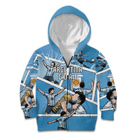Custom Argentina Football Kid Hoodie Goat Comic Style Sun Of May