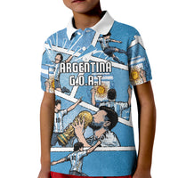 Custom Argentina Football Kid Polo Shirt Goat Comic Style Sun Of May