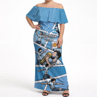 Custom Argentina Football Off Shoulder Maxi Dress Goat Comic Style Sun Of May
