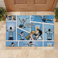 Argentina Football Rubber Doormat Goat Comic Style Sun Of May