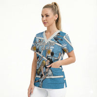Custom Argentina Football Scrub Top Goat Comic Style Sun Of May