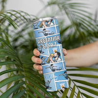 Custom Argentina Football Skinny Tumbler Goat Comic Style Sun Of May