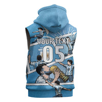 Custom Argentina Football Sleeveless Zip Hoodie Goat Comic Style Sun Of May