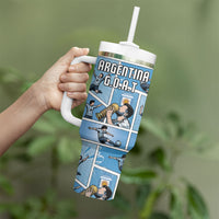 Custom Argentina Football Tumbler With Handle Goat Comic Style Sun Of May
