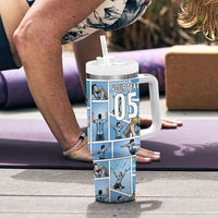 Custom Argentina Football Tumbler With Handle Goat Comic Style Sun Of May