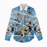Custom Argentina Football Women Casual Shirt Goat Comic Style Sun Of May