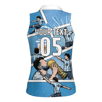 Custom Argentina Football Women Sleeveless Polo Shirt Goat Comic Style Sun Of May