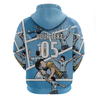 Custom Argentina Football Zip Hoodie Goat Comic Style Sun Of May